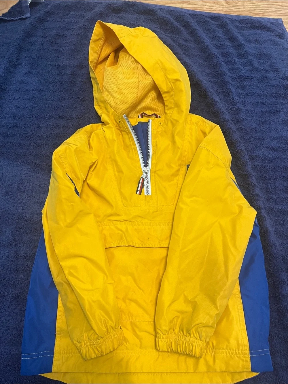 Tommy Hilfiger Yellow and Blue Hooded Rain Anorak